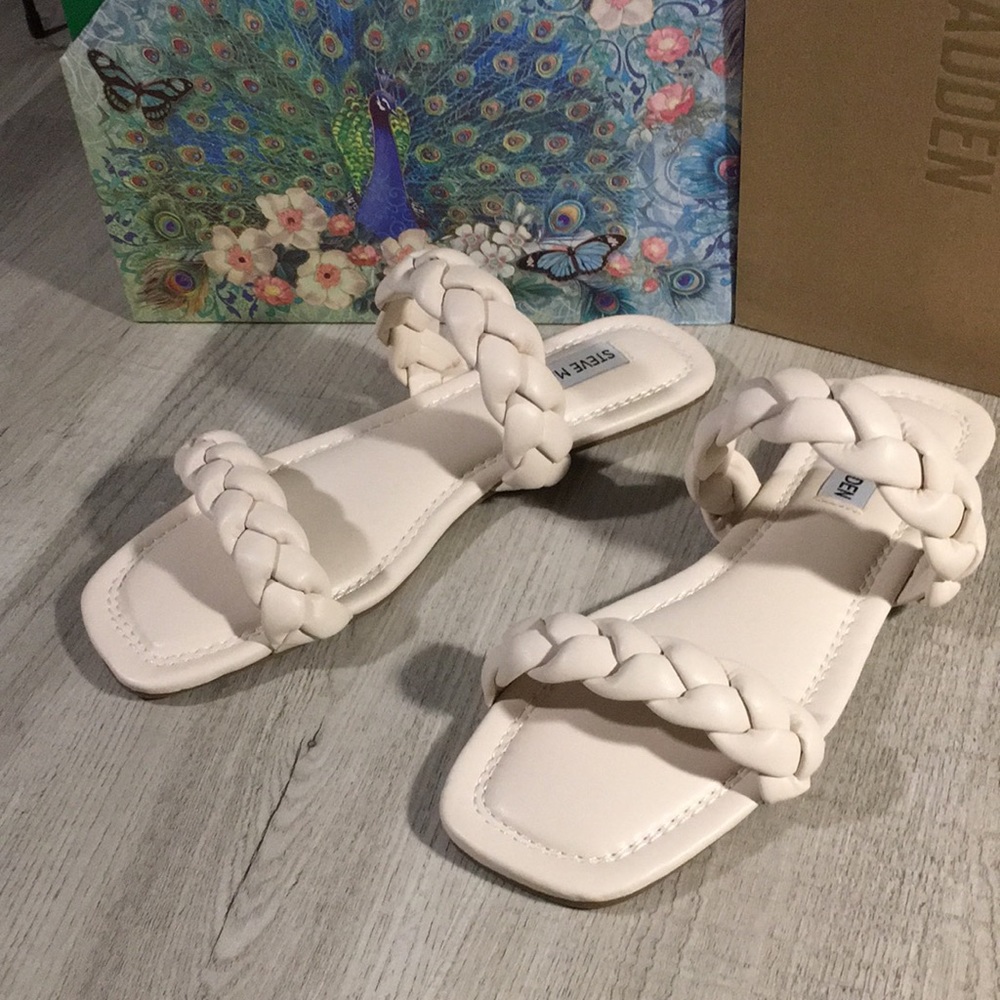 Steve Madden Ivory Bone Braided Flat Sandal,C - Picture 4 of 8